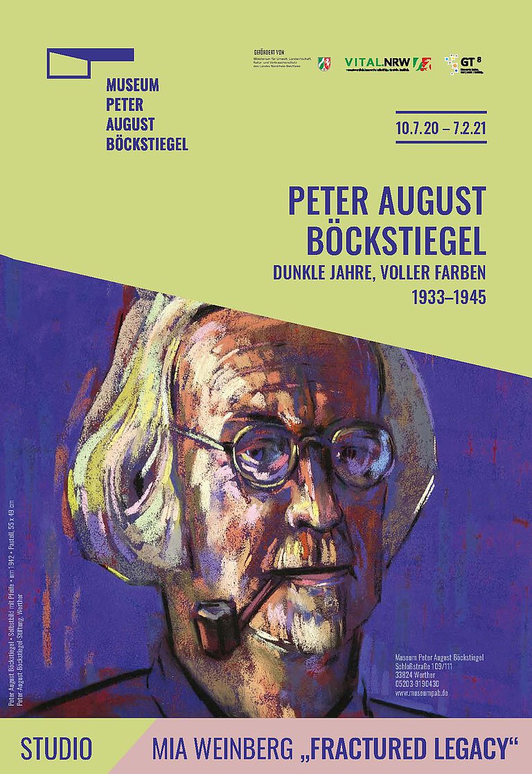 Plakat zur Ausstellung "Dunkle Jahre, voller Farben - Peter August Böckstiegel 1933-1945", 2021