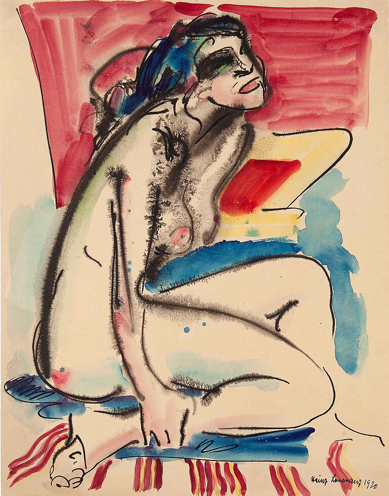 Heinz Lewerenz, Aktstudie, 1920, Aquarell und Tusche auf Papier, 48 x 37,2 cm, Privatbesitz, Foto: Ingo Bustorf, Copyright: Nachlass Heinz Lewerenz