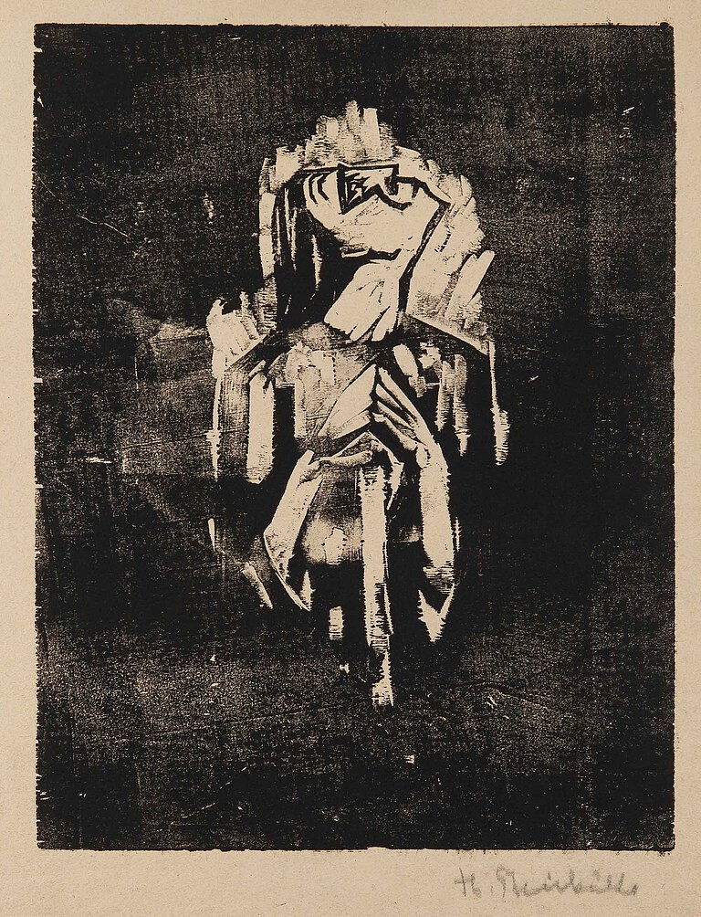 Theodor Steinkühler, Gebet zum Himmel, um 1919, Holzschnitt, 36,7 x 28,5 cm, Privatbesitz, Foto: Ingo Bustorf, Copyright: Nachlass Theodor Steinkühler