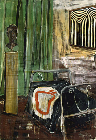 Albert Oehlen, „Zimmer mit Ö“, 1986, Öl, Lack auf Leinwand, 260 x 180 cm, Sammlung Grässlin, St. Georgen, © VG Bild-Kunst, Bonn 2025