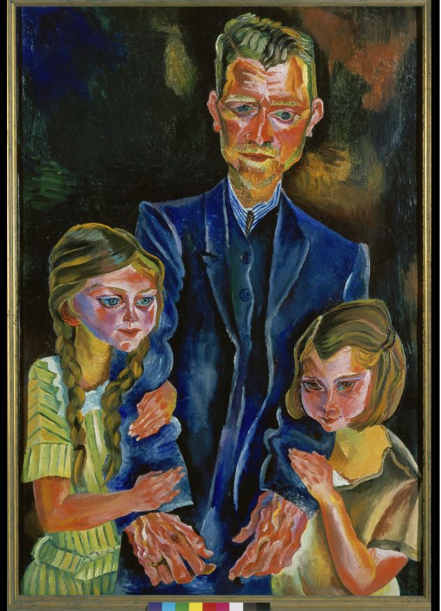 Conrad Felixmüller: Bildnis Dr. Heinrich Becker mit seinen Töchtern Sesée und Itta, 1924