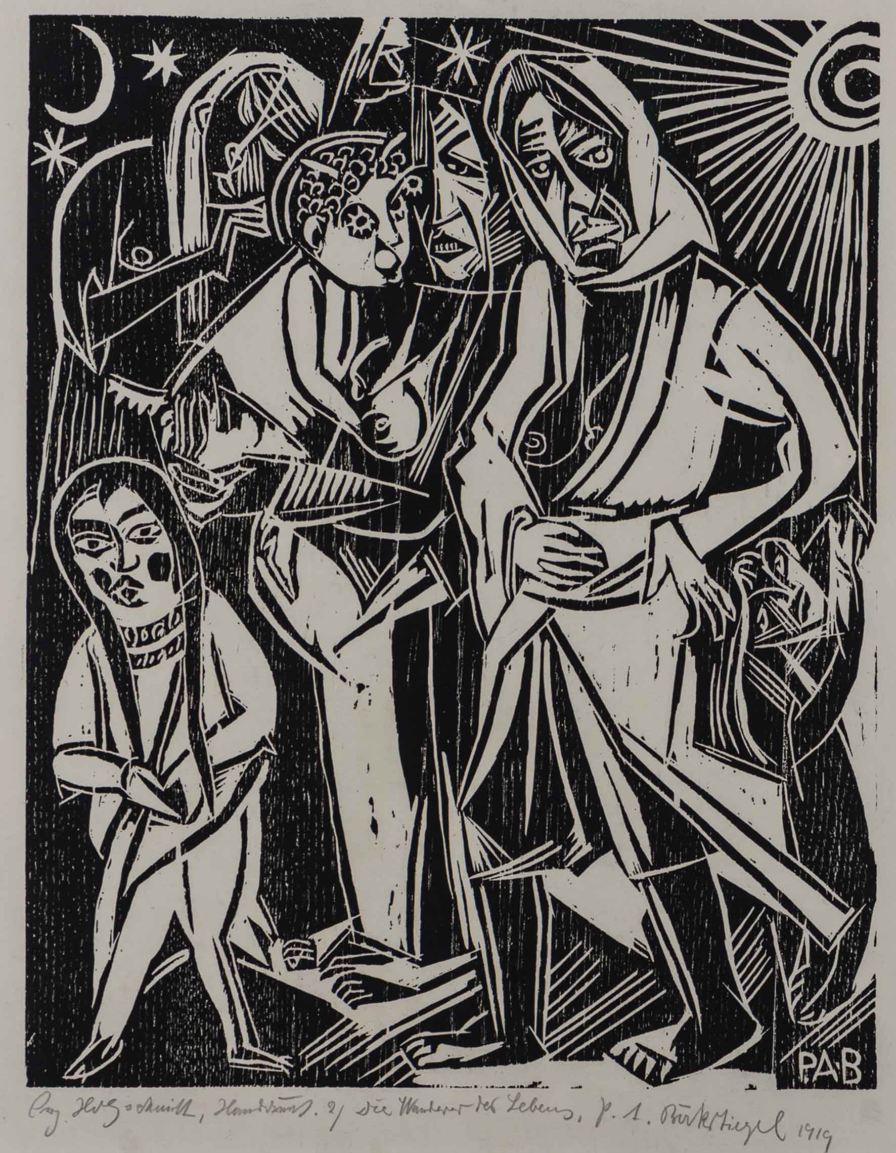 Peter August Böckstiegel, Die Wanderer des Lebens, 1919, Holzschnitt