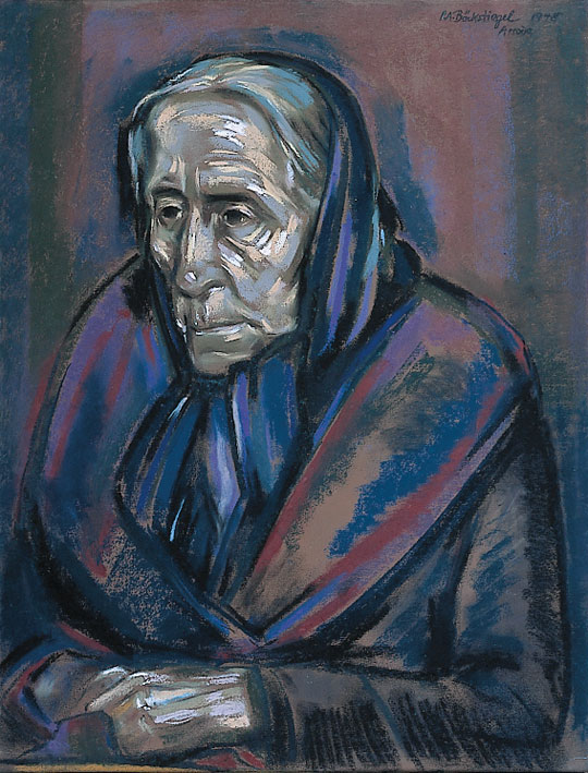 Peter August Böckstiegel, Flüchtlingsfrau (Stumme Anklage), 1948, Pastell auf Papier